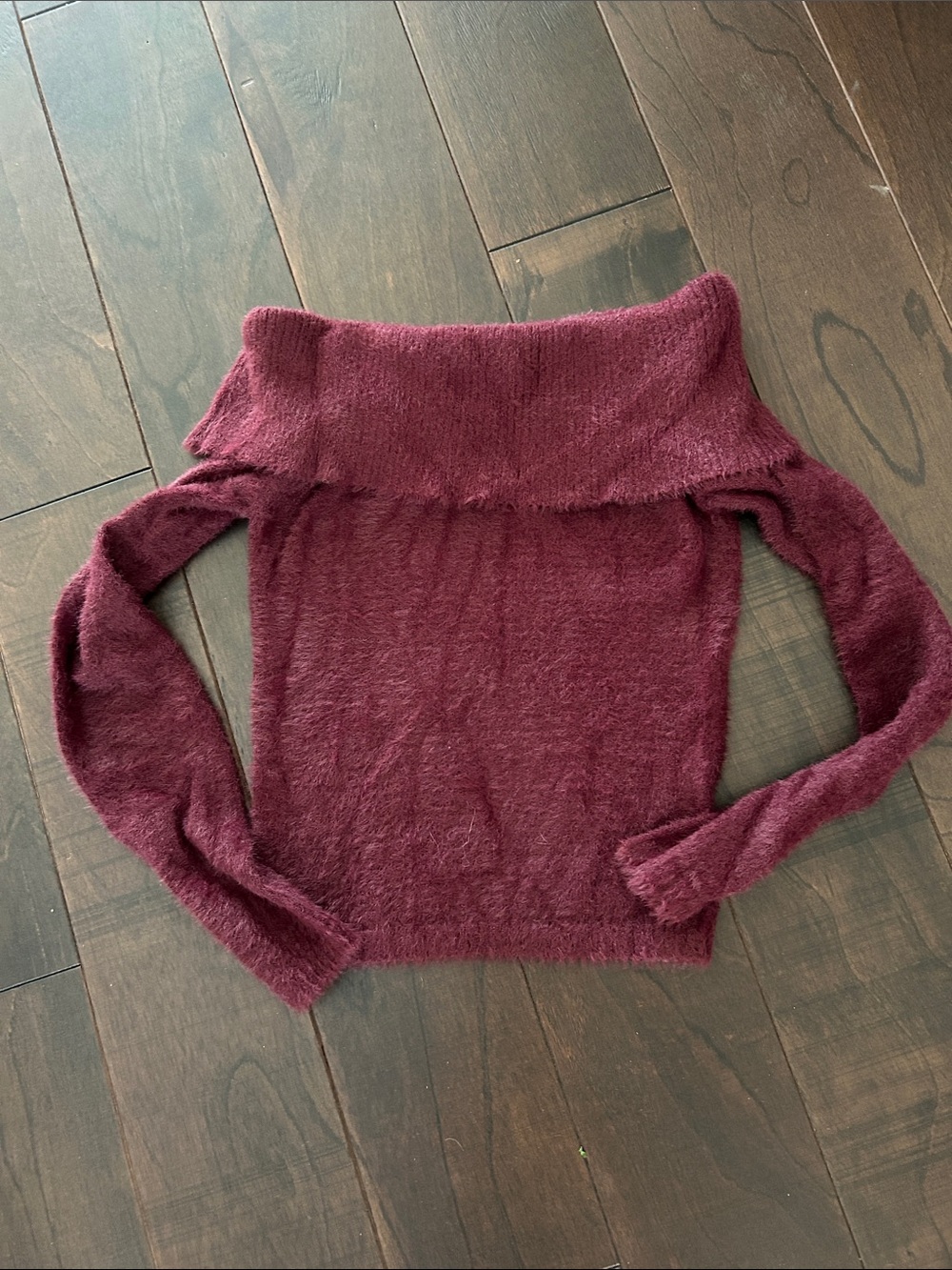 Workshop Republic Clothing Plush Off-Shoulder Sweater in Wine